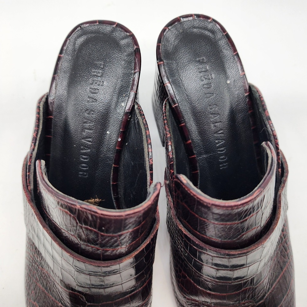 Freda Salvador Croc Embossed Heeled Mules Womens 7 Brown Leather Spain - Picture 5 of 11